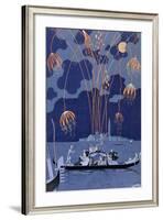 Fireworks in Venice, Illustration for Fetes Galantes by Paul Verlaine 1924-Georges Barbier-Framed Giclee Print