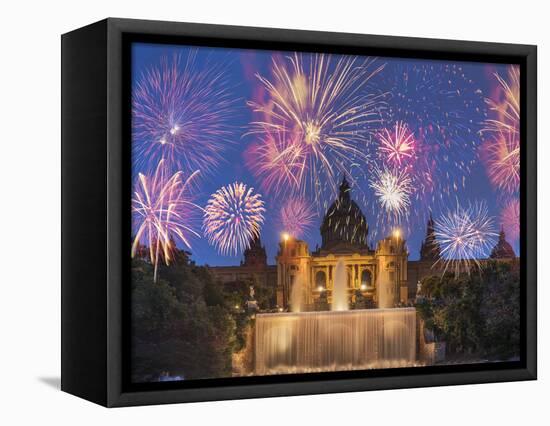 Fireworks, Montjuic, Barcelona, Catalonia, Spain, Europe-Angelo Cavalli-Framed Premier Image Canvas