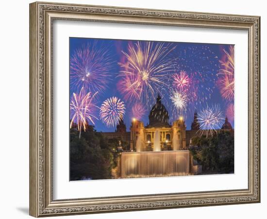 Fireworks, Montjuic, Barcelona, Catalonia, Spain, Europe-Angelo Cavalli-Framed Photographic Print