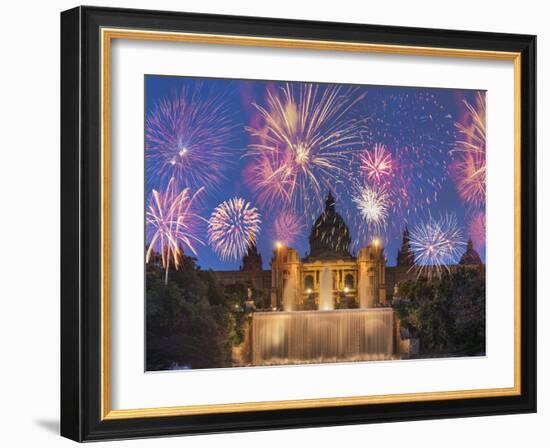 Fireworks, Montjuic, Barcelona, Catalonia, Spain, Europe-Angelo Cavalli-Framed Photographic Print