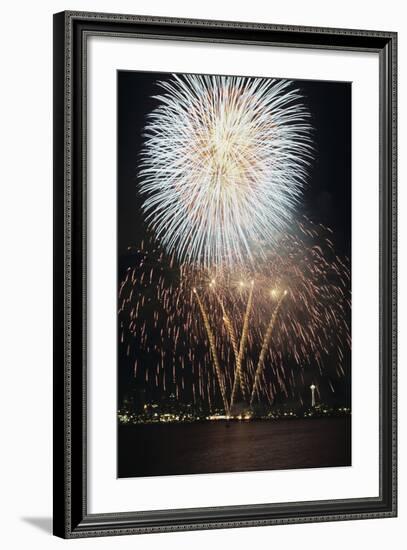 Fireworks on July 4th, at Gasworks Park; Space Needle in Background, Seattle, Washington, USA-Jamie & Judy Wild-Framed Photographic Print