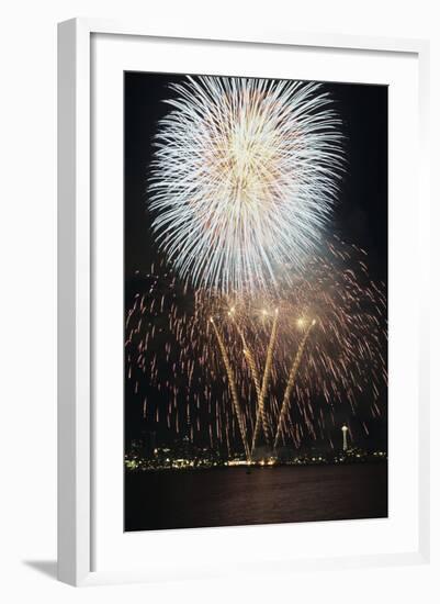 Fireworks on July 4th, at Gasworks Park; Space Needle in Background, Seattle, Washington, USA-Jamie & Judy Wild-Framed Photographic Print