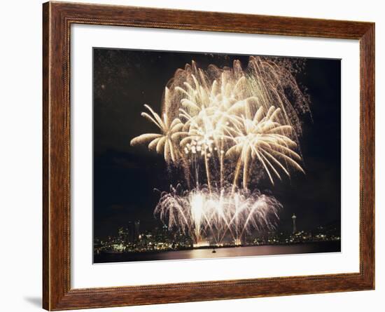 Fireworks on July 4th, at Gasworks Park; Space Needle in Background, Seattle, Washington, USA-Jamie & Judy Wild-Framed Photographic Print