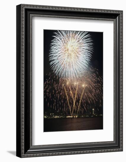 Fireworks on July 4th, at Gasworks Park; Space Needle in Background, Seattle, Washington, USA-Jamie & Judy Wild-Framed Photographic Print