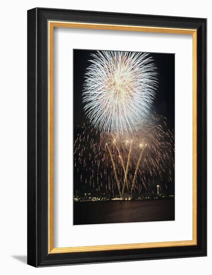 Fireworks on July 4th, at Gasworks Park; Space Needle in Background, Seattle, Washington, USA-Jamie & Judy Wild-Framed Photographic Print