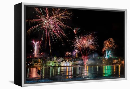 Fireworks on New Year's Eve, Reykjavik, Iceland-null-Framed Premier Image Canvas