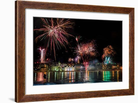 Fireworks on New Year's Eve, Reykjavik, Iceland-null-Framed Photographic Print