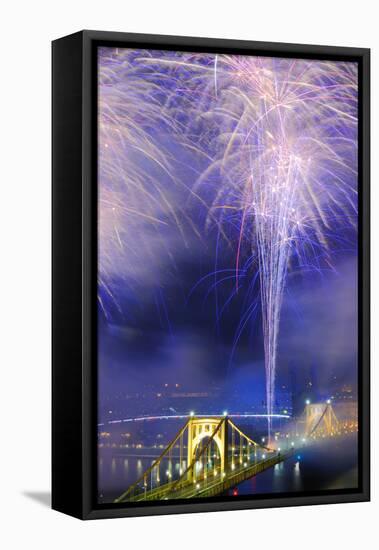 Fireworks on the Allegheny River in Downtown  Pittsburgh, Pennsylvania, Usa.-SeanPavonePhoto-Framed Premier Image Canvas