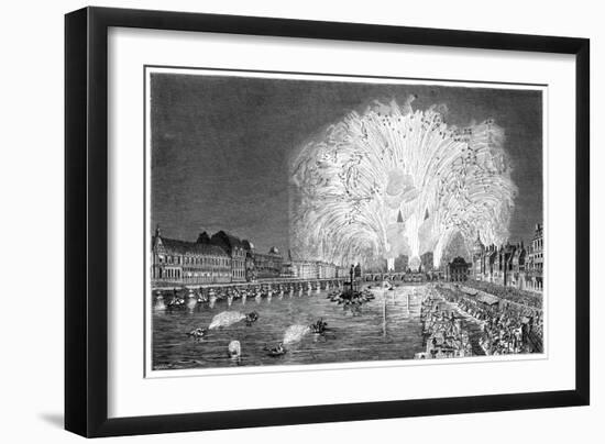 Fireworks on the Bridge, Paris, 1754-null-Framed Giclee Print