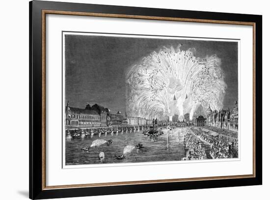 Fireworks on the Bridge, Paris, 1754-null-Framed Giclee Print