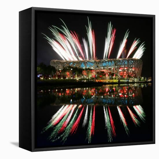 Fireworks over Bird's Nest, 2008 Summer Olympics, Beijing, China-null-Framed Premier Image Canvas