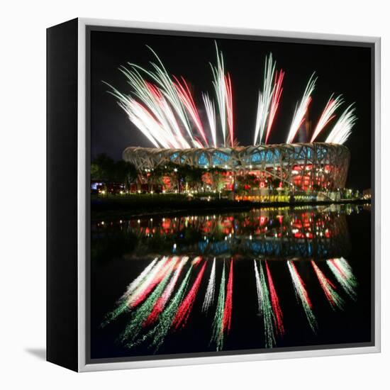 Fireworks over Bird's Nest, 2008 Summer Olympics, Beijing, China-null-Framed Premier Image Canvas