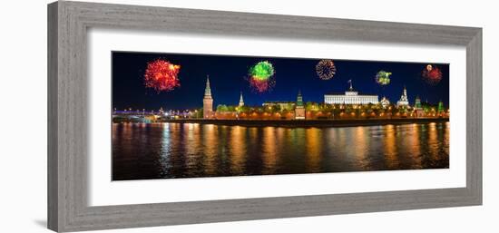 Fireworks over Kremlin in Moscow-Nik_Sorokin-Framed Photographic Print