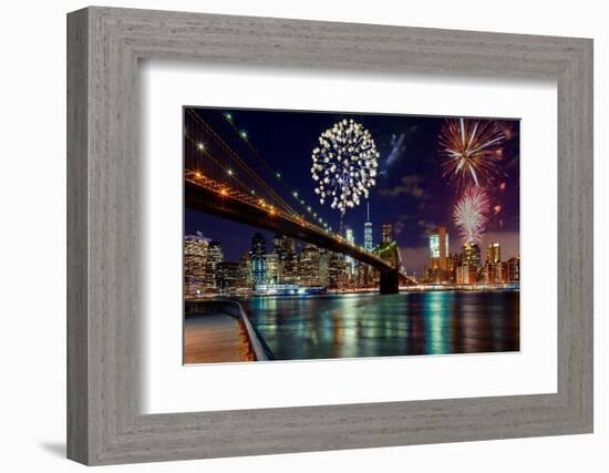 Fireworks over Manhattan, New York City.-photovs-Framed Photographic Print