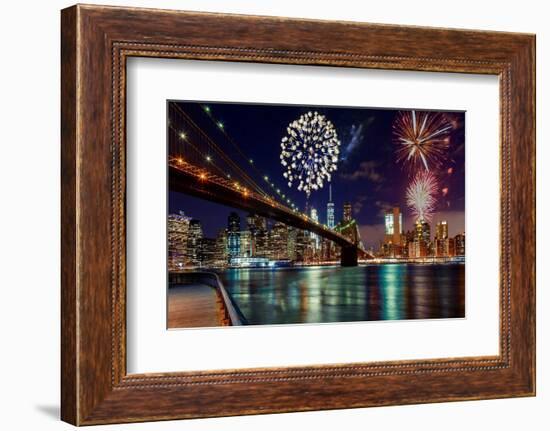 Fireworks over Manhattan, New York City.-photovs-Framed Photographic Print