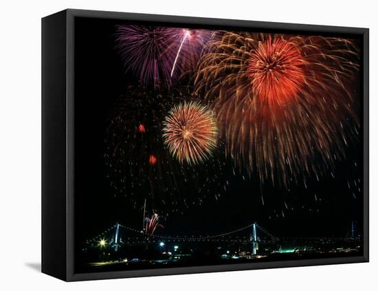 Fireworks Over Rainbow Bridge, Tokyo Bay, Japan-null-Framed Premier Image Canvas