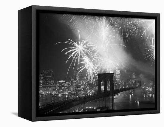 Fireworks over the Brooklyn Bridge-Bettmann-Framed Premier Image Canvas