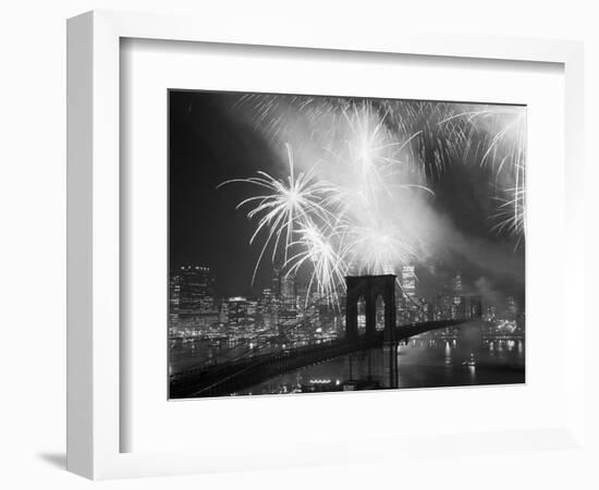 Fireworks over the Brooklyn Bridge-Bettmann-Framed Photographic Print