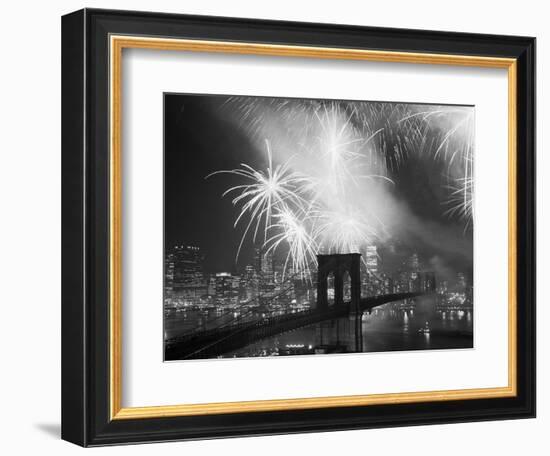 Fireworks over the Brooklyn Bridge-Bettmann-Framed Photographic Print