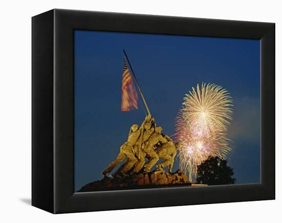 Fireworks over the Iwo Jima Memorial for Independence Day Celebrations, Arlington, Virginia, USA-Hodson Jonathan-Framed Premier Image Canvas