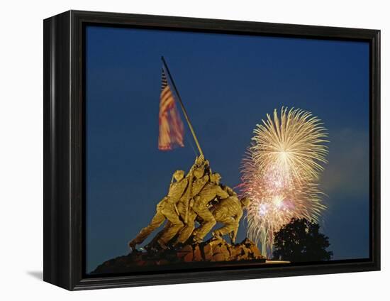 Fireworks over the Iwo Jima Memorial for Independence Day Celebrations, Arlington, Virginia, USA-Hodson Jonathan-Framed Premier Image Canvas