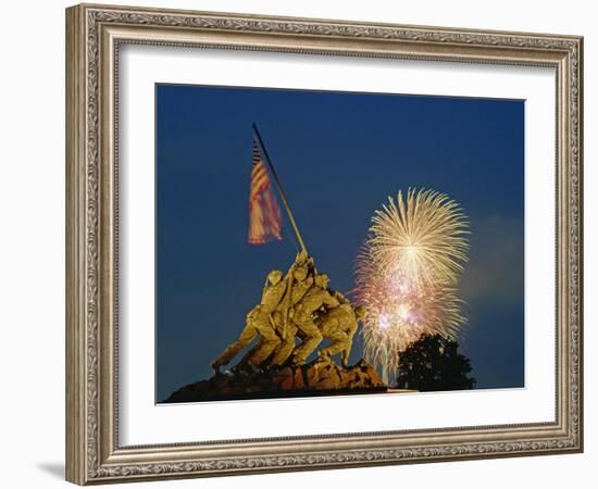 Fireworks over the Iwo Jima Memorial for Independence Day Celebrations, Arlington, Virginia, USA-Hodson Jonathan-Framed Photographic Print