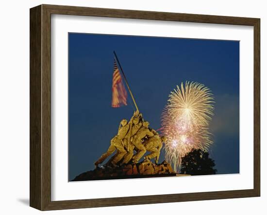 Fireworks over the Iwo Jima Memorial for Independence Day Celebrations, Arlington, Virginia, USA-Hodson Jonathan-Framed Photographic Print