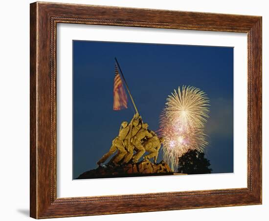 Fireworks over the Iwo Jima Memorial for Independence Day Celebrations, Arlington, Virginia, USA-Hodson Jonathan-Framed Photographic Print