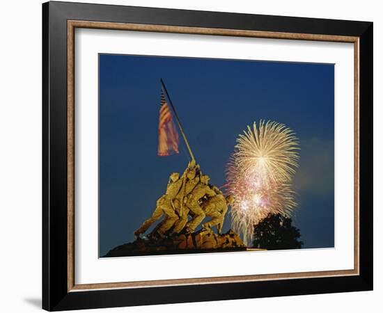 Fireworks over the Iwo Jima Memorial for Independence Day Celebrations, Arlington, Virginia, USA-Hodson Jonathan-Framed Photographic Print