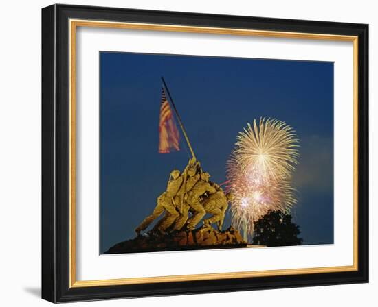 Fireworks over the Iwo Jima Memorial for Independence Day Celebrations, Arlington, Virginia, USA-Hodson Jonathan-Framed Photographic Print