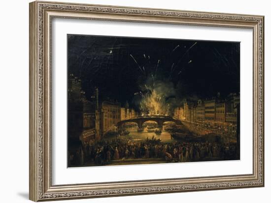 Fireworks over the Ponte alla Carraia, Florence in celebration of the feast of St. John the Baptist-Giovanni Signorini-Framed Giclee Print