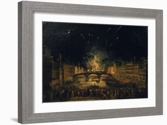 Fireworks over the Ponte alla Carraia, Florence in celebration of the feast of St. John the Baptist-Giovanni Signorini-Framed Giclee Print