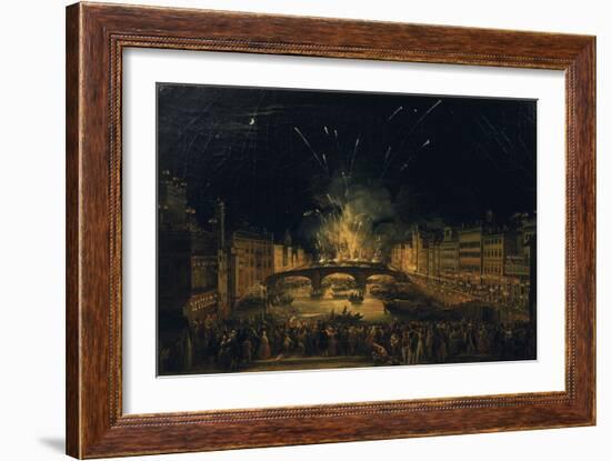 Fireworks over the Ponte alla Carraia, Florence in celebration of the feast of St. John the Baptist-Giovanni Signorini-Framed Giclee Print