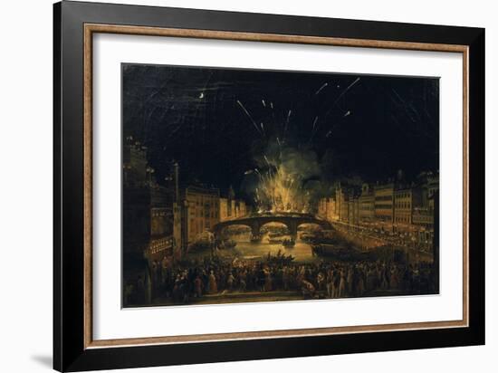 Fireworks over the Ponte alla Carraia, Florence in celebration of the feast of St. John the Baptist-Giovanni Signorini-Framed Giclee Print