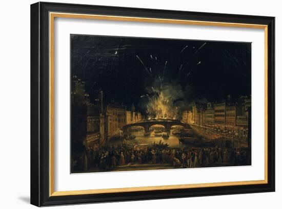 Fireworks over the Ponte alla Carraia, Florence in celebration of the feast of St. John the Baptist-Giovanni Signorini-Framed Giclee Print