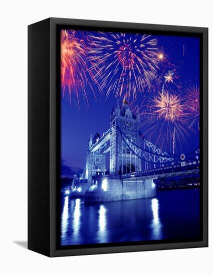 Fireworks Over the Tower Bridge, London, Great Britain, UK-Jim Zuckerman-Framed Premier Image Canvas