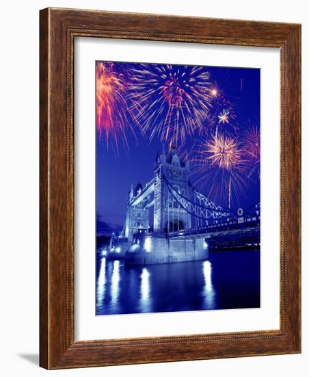 Fireworks Over the Tower Bridge, London, Great Britain, UK-Jim Zuckerman-Framed Photographic Print