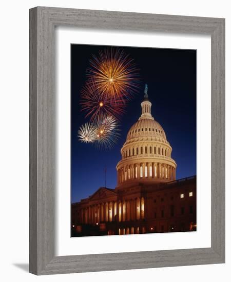 Fireworks over U.S. Capitol-Bill Ross-Framed Photographic Print