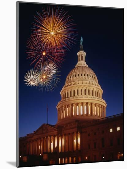 Fireworks over U.S. Capitol-Bill Ross-Mounted Photographic Print