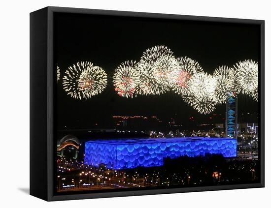 Fireworks over Water Cube, 2008 Summer Olympics, Beijing, China-null-Framed Premier Image Canvas