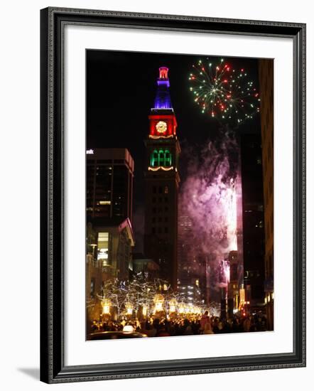 Fireworks Show is Part of the New Year Celebration Along the 16th Street Mall in Downtown Denver-null-Framed Photographic Print