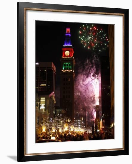 Fireworks Show is Part of the New Year Celebration Along the 16th Street Mall in Downtown Denver-null-Framed Photographic Print