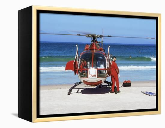 First Aid Medical Helicopter Lands on the Beach, South Africa, Africa-Yadid Levy-Framed Premier Image Canvas