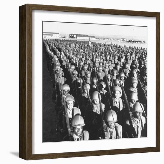 First All Black Combat Division, 93Rd, on Parade after Hike in Sweltering Heat at Fort Huachuca-Charles E^ Steinheimer-Framed Photographic Print