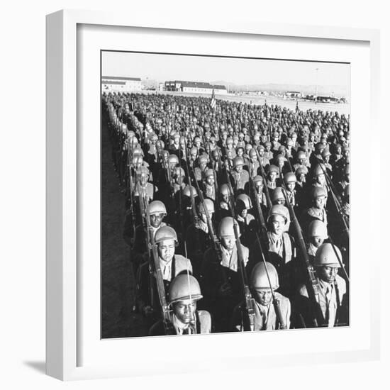 First All Black Combat Division, 93Rd, on Parade after Hike in Sweltering Heat at Fort Huachuca-Charles E^ Steinheimer-Framed Photographic Print