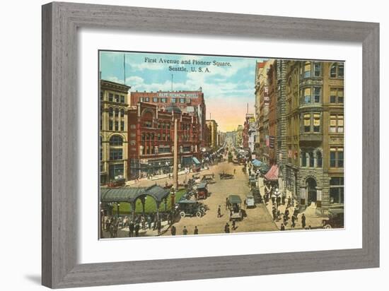 First Avenue and Pioneer Square, Seattle, Washington-null-Framed Art Print