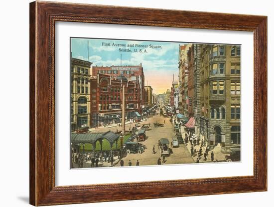 First Avenue and Pioneer Square, Seattle, Washington-null-Framed Art Print