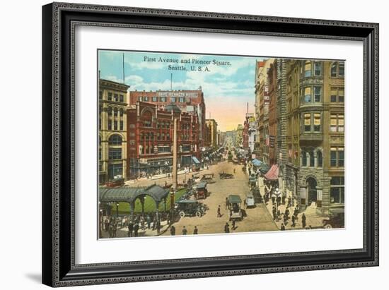 First Avenue and Pioneer Square, Seattle, Washington-null-Framed Art Print