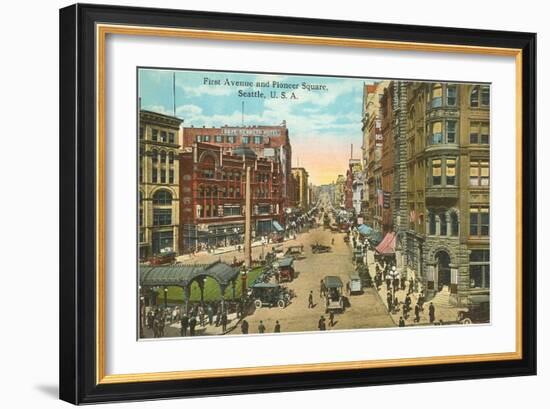 First Avenue and Pioneer Square, Seattle, Washington-null-Framed Art Print