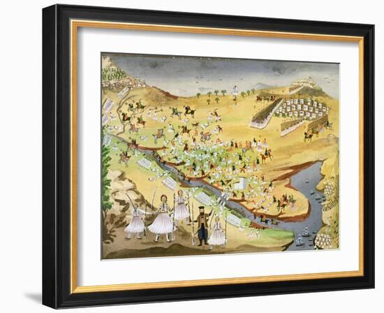 First Battle Between Greeks and Turks, at the Alamana Bridge in 1821-null-Framed Giclee Print